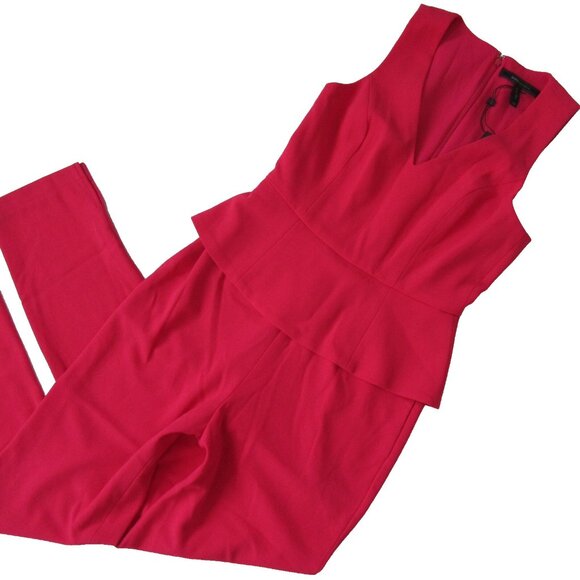 NWT BCBG MaxAzria Cerys in Lipstick Red Crepe Slim Leg Peplum Jumpsuit 4 x 31 - Picture 5 of 7